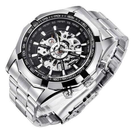 Ceas Barbatesc Automatic cu Curea Metalica, silver Timless